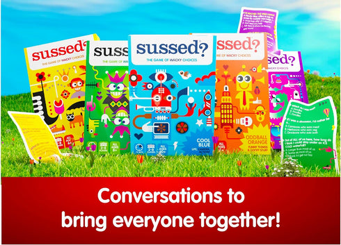 SUSSED The Game of Wacky Choices, Social Card Game for Kids, Fun Travel Conversation Cards