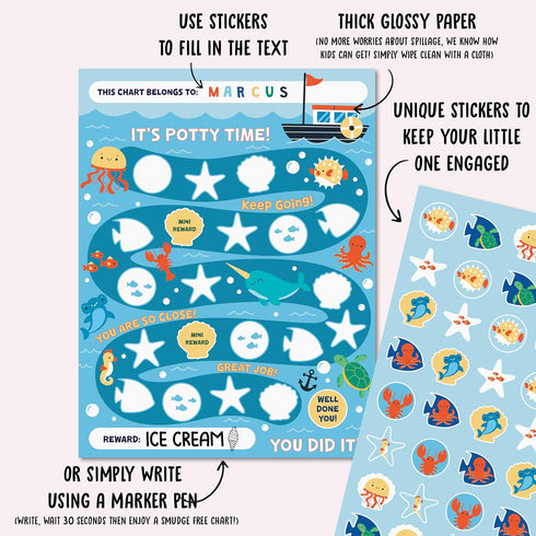 x10 23 Potty Sticker Chart for Kids pcs - Ocean Theme Potty Training Chart for Toddlers Boys and Girls - Toddler