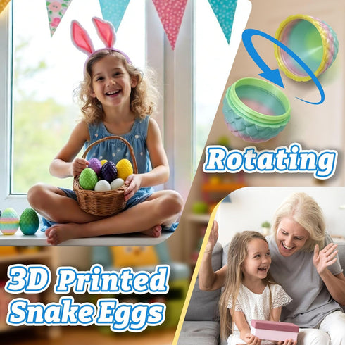 Binvin 32PCS 3D 3D 8-12 (32PCS) Printed Snake Toy, Easter Basket Stuffers Mini Mystery Crystal Egg Fidget Toy, Printed