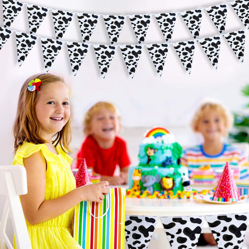 Boao 5 Pcs Cow Print Pennant Banner Birthday Party Supplies for Western Cowboy Theme Decoration, 7.4 x 10.8 Inch