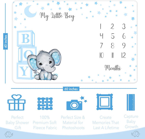 Amity Baby 2 Monthly Milestone Blanket for Boy Premium Extra Soft Fleece for Baby Shower Newborn Month Nursery Decor