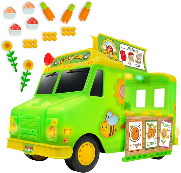 Maxx Action 12" Farmer's Market Food Truck, Lights and Sounds, Includes 14