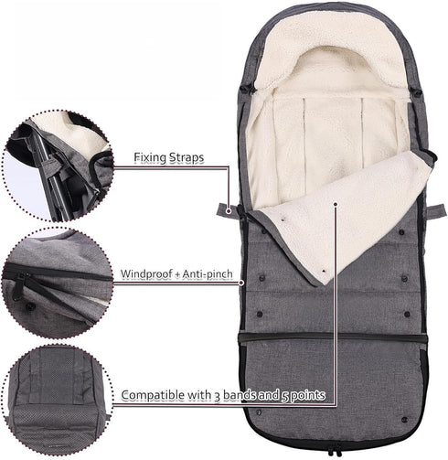 HOOGEE Baby Stroller Footmuff Winter - Universal, Expandable, Warm Infant/Toddler Cover, Cold-Weather Buggy Warmer