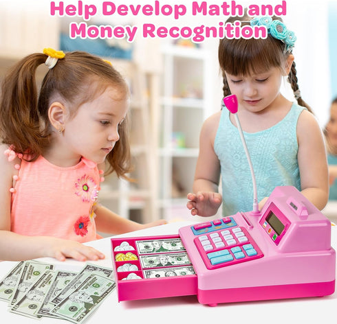 103 3, 4, 5, 6 7 8+ BAODLON Calculator Cash Register - Pcs Pink Toy Cash Register, Microphone, Credit Card and Banking