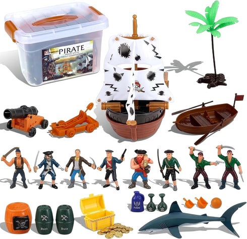 Liberty Imports Bucket of Pirate Action Figures Toys Playset with Pirate Ship,