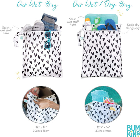 Bumkins Waterproof Wet Bag for Baby, Reusable Zip Bag for Travel, Swim Suit, Cloth Diapers, Daycare, 2-pk