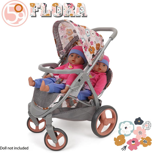 509 2 18", 3+ Crew: Melange Flora - Mabelle Duo Twin Doll Stroller - Accessory for Dolls Up to Foldable Design