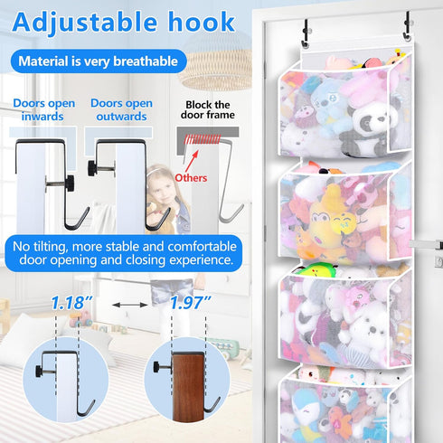 Toread (2-pack) 3D 50% Over the Door Stuffed Animal Organizer Innovative patented design Adjustable hooks, over door