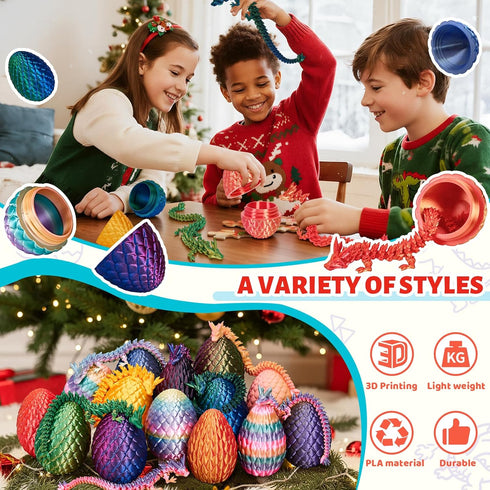 12" 3D 3D 5-7 4-6 8-12 Cessfle Prefilled Easter Eggs with Printed Dragons Inside, Printer Articulated Crystal Fidget