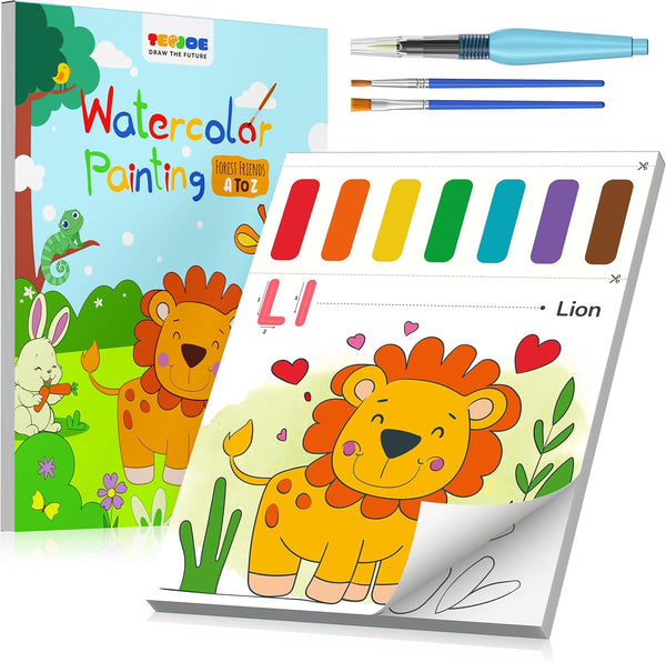 TECJOE Paint with Water Coloring Books for Toddlers, 26 Pages A to Z Animal Watercolor Paint Set