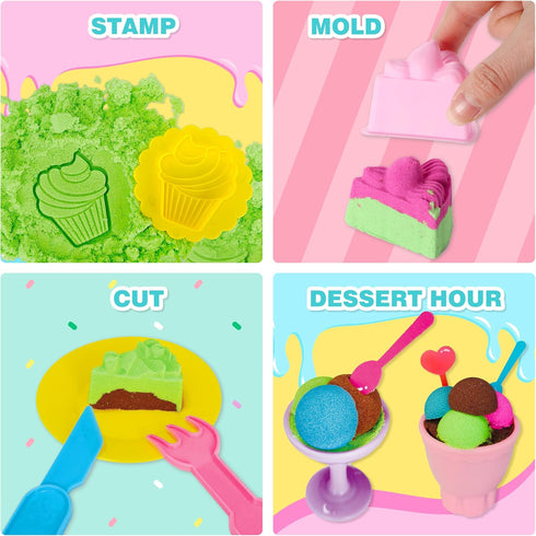 3 4 5 6 Carolart Sensory Bin,Ice Cream and Cakes Sensory Kit,Kids Play Sand Kit,Sandbox with Sensory Sand Girls