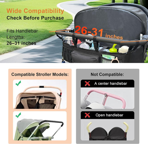 OVNTHYK GT2, 2 Double Stroller Organizer for Bob Duallie and Baby Jogger City Mini Double Jogging Stroller Caddy