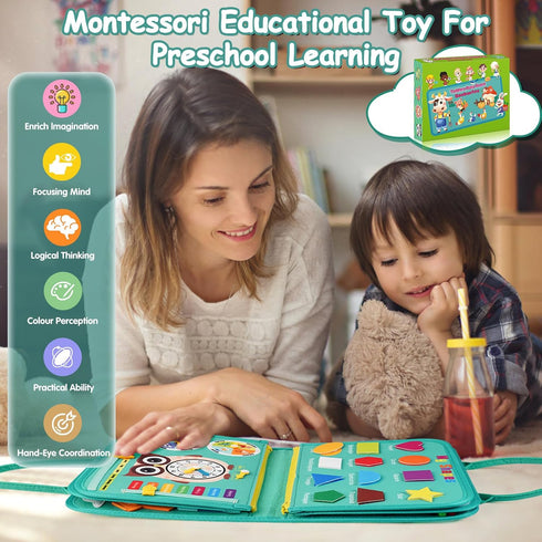 3-6 Years-10 Pages-32 3 Montessori Busy Board - Sensory Learning Toys for Toddlers Activities, Airplane Car Travel