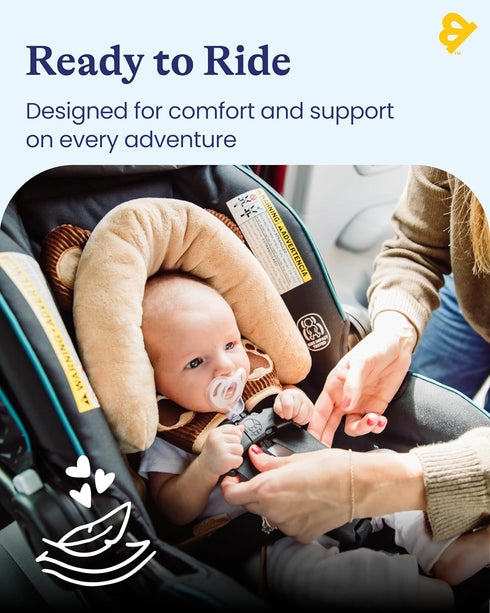 2-in-1 GoldBug Deluxe Duo Head Support + Matching Strap Covers for Baby and Infant Car Seats - Bear