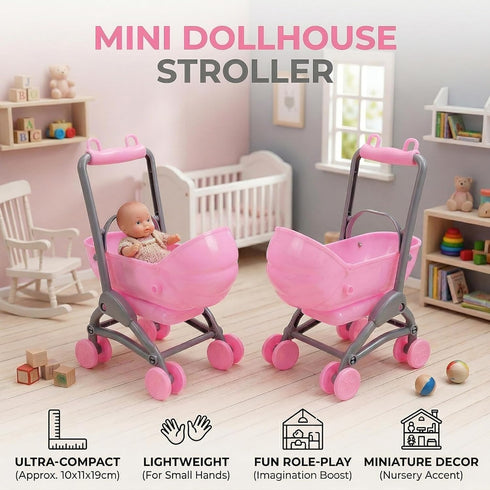 2Pcs Toddmomy Miniature Stroller Toy Dollhouse Miniature Baby Carriage Plastic Dollhouse Furniture Nursery Doll House