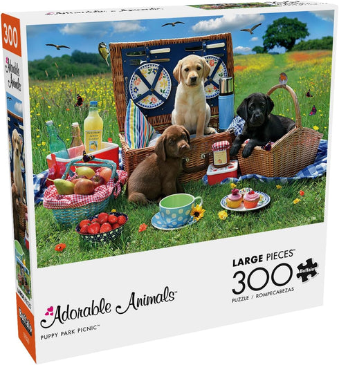 Buffalo Games - Adorable Animals - 300 Large Piece Jigsaw Puzzle - Puppy Park Picnic for Adults