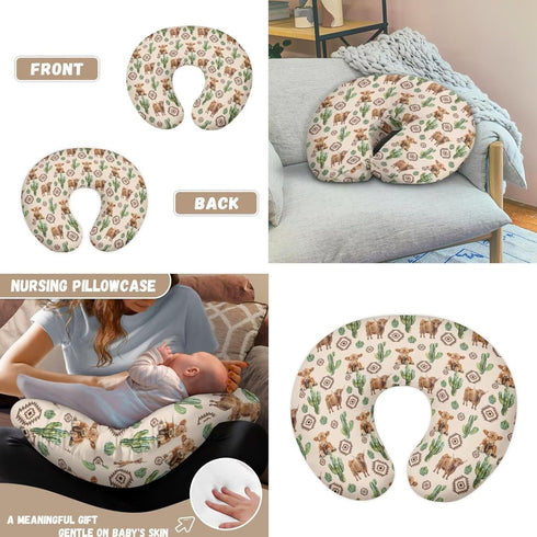 ZDCUSTOM Nursing Carseat Canopy Pillowcase Breastfeeding Cover for Infant Girl & Boy, Highland Cow Cactus Stretchy Car