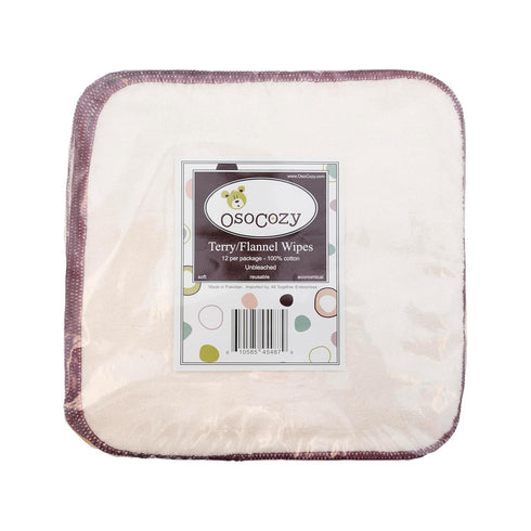 OsoCozy 100% 3 Pack 12 Pack. Terry Flannel Baby Wipes. Two Layered. Terry Velour on a Flannel Backing. Unbleached Ivory