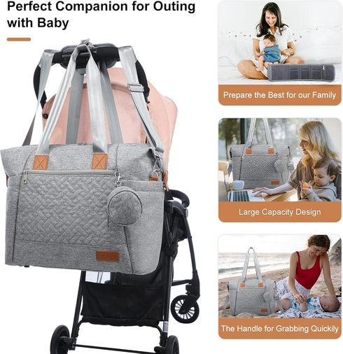 Spacious Waterproof Diaper Tote with Changing Pad - LOVEVOOK Baby Bag