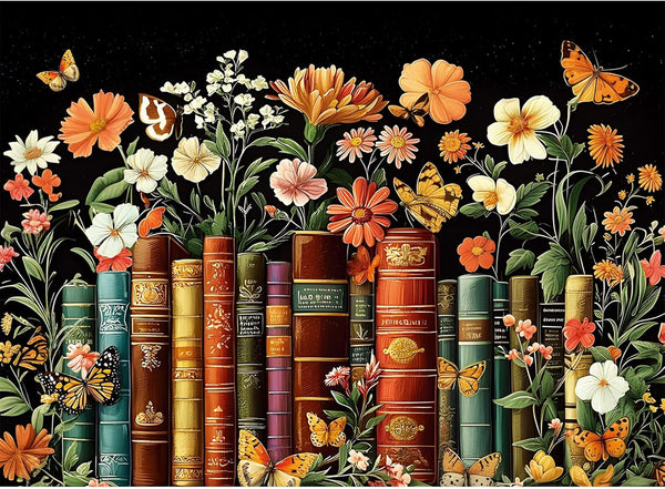 500 Piece Puzzle for Adults | Vintage Wildflowers Books Puzzle | Recycled