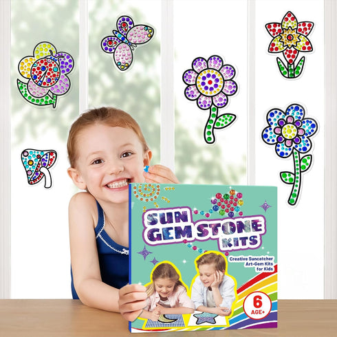 Atydkug Window Gem Art Diamond Kits for Kids, 6 Sheets Flowers Painting Kits for Birthday Party Gifts