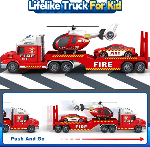 3 4 5 3 4 5 6 7 SpringFlower Toddler Boys Toys, Large Fire Truck Toys with Lights Sounds, Truck Car with Racing Car