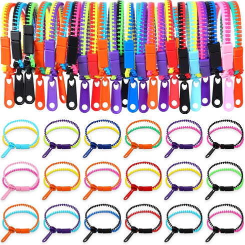 Yinkin 200 Pieces Party Favors Bulk 7.9 Inch Friendship Fidget Zipper Bracelets