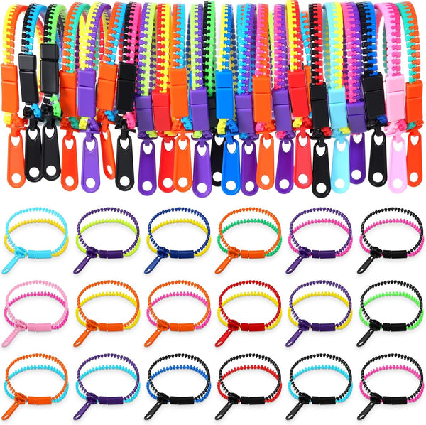 Yinkin 200 Pieces Party Favors Bulk 7.9 Inch Friendship Fidget Zipper Bracelets