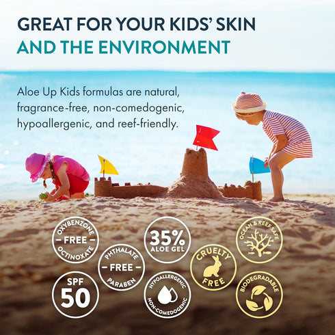 50 6 Oz Aloe Up Kids Sport Sunscreen Lotion SPF - Broad Spectrum Sheer Face and Body Sunscreen Protector for Sensitive