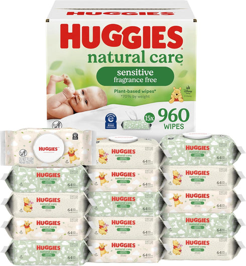 Huggies Natural Care Sensitive Baby Wipes, Unscented, Hypoallergenic, 99% Purified Water, 15