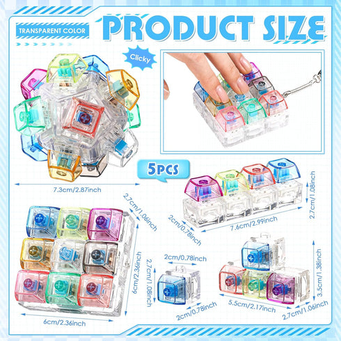 5 5 Halloscume Pcs Keyboard Adult Fidget Clicker in Styles Keyboard Fidget Keychain Cube Mechanical Key Button Clicker