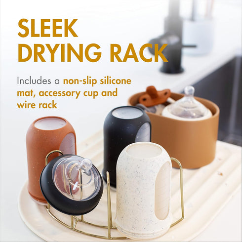 7-Prong Boon ARC Modular Baby Bottle Drying Rack Includes Silicone Drying Mat, Accessory Cup, and Wire Bottle Rack Baby