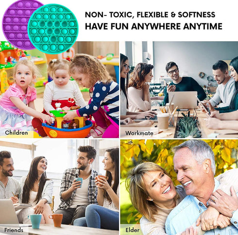 5 Pack Pop Sensory Fidgets, Round Push Bubble and Silicone Pressure Relieving Toys