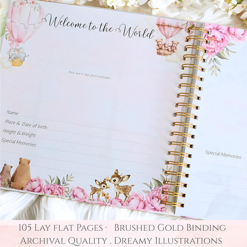 Set Album 5 Luxury Baby Girl Memory Book Keepsake Journal & Milestone from Pregnancy to Age with Premium Gift Box