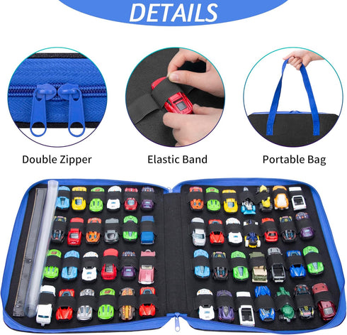 Toy Car Organizer Carrying Case for Matchbox Cars, Portable Container Holder for 52 Toy Car Storage (Black)