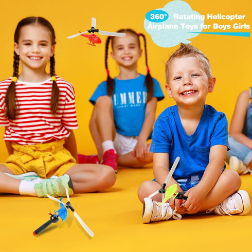 12 Pack Flying Toy Hand Helicopter - Plastic Flying Planes for Kids Outdoor Party Favors, Birthday Gift, Random Color