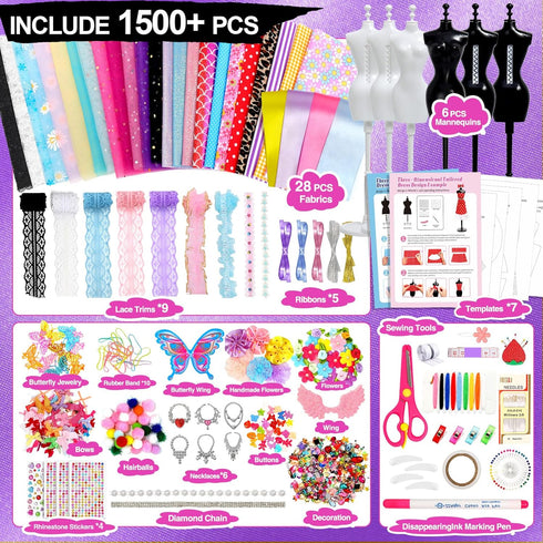 1500+ 6 6 7 8 9 10 11 12+ Sunrad PCS Fashion Designer Kits for Girls with Mannequins, DIY Arts & Crafts Sewing Kit