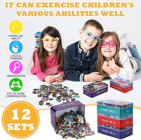 12 4-8, 4-8 12 Silipull Boxes Party Favors Jigsaw Puzzles in a Metal Box for Age of Wooden Puzzle for Ages Learning
