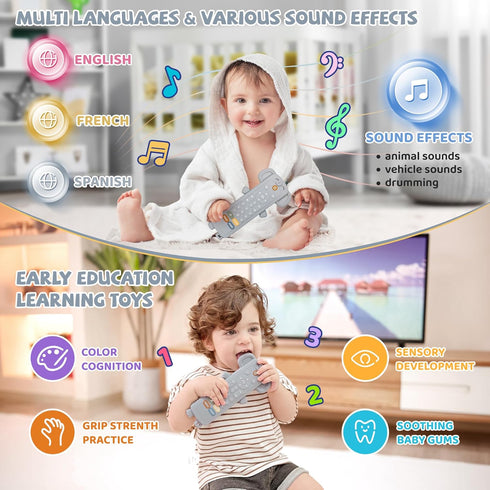 Toddler Remote Control Toy with Elephant Silicone Cover - Educational Musical Baby Toy with Lights and Sounds