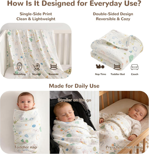 2-Layer, 30x40 NTBAY Muslin Baby Swaddle Blanket, Lightweight Receiving Blanket for Newborns and Infants, Crib Stroller