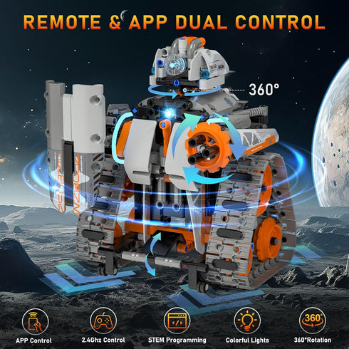 QHECTTY 5in1 6-14, 552 Sets STEM Building Toys for Kids Remote & APP Controlled Mech Robots/Heavy Tanks/Tracked Racer