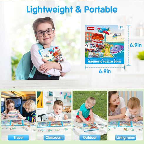 SYNARRY Air Land Water Transport Magnetic Puzzles for Toddlers 2-4, 20 Pieces Travel Puzzles for Kids Ages 4-6