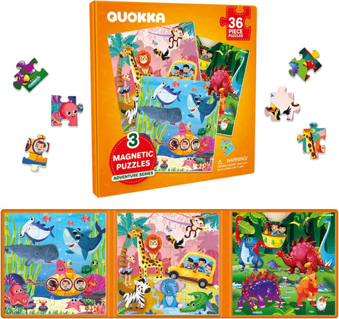 QUOKKA 36 Pieces Magnetic Puzzles for Toddlers 3-5 - Travel Games for Kids Ages 2-4, Animal Car Activities