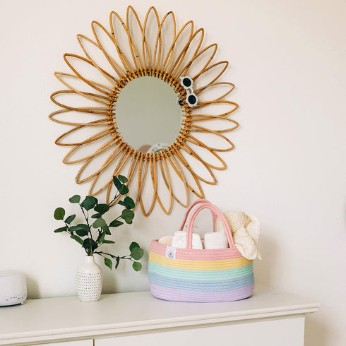 OrganiHaus Pastel Rainbow Nursery Storage Basket, Cotton Rope Toy & Diaper Caddy Organizer with Handles, Baby Diaper