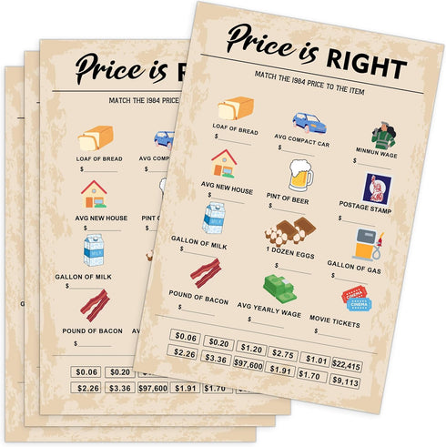 40th Birthday Party Games - Price is Right Games - Birthday Party Supplies for Adults, Fun 1984s Party Game, Pack of 30
