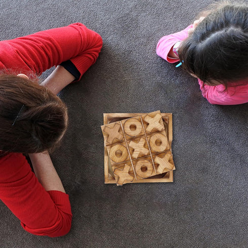 Glintoper Tic Tac Toe & Tumble Tower Blocks Game Set - Classic Wood Stacking & XOXO Strategy Game for Kids