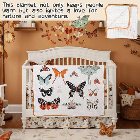 47 47 Inch Summer SmoothNovelty Butterfly Muslin Blanket x Warm Soft Cotton Muslin Swaddle Blanket, Boho Nursery