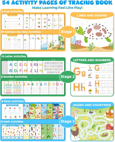54 3-5, 3 4 5 Preschool Learning Activities Reusable Pages, Tracing Books for Kids Ages Toddler Activities Busy Book