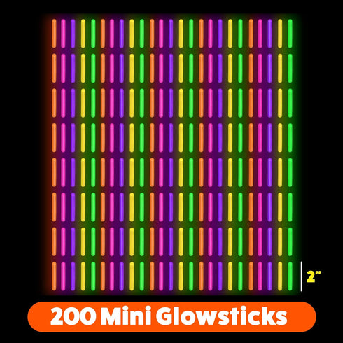 PartySticks Mini Glow Sticks 200 Pack, Glow-in-the-Dark Small Neon Light Sticks for Easter Eggs, Party Favors