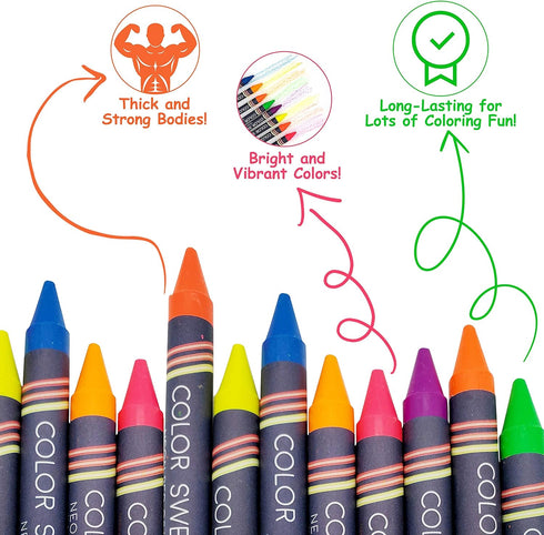 Packs 18 (144 Packs Color Swell Neon Bulk Crayons - Boxes of Fun Neon Bulk Crayons total) of Large Crayon Teacher